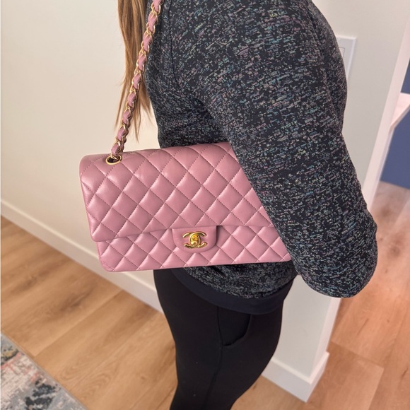 CHANEL Lambskin Quilted Medium Double Flap in Pink/Lilac - Picture 10 of 15